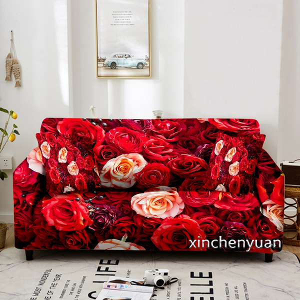 Red Rose 3D Print Sofa Cover Elastic Stretch Couch Cover Sofa Covers