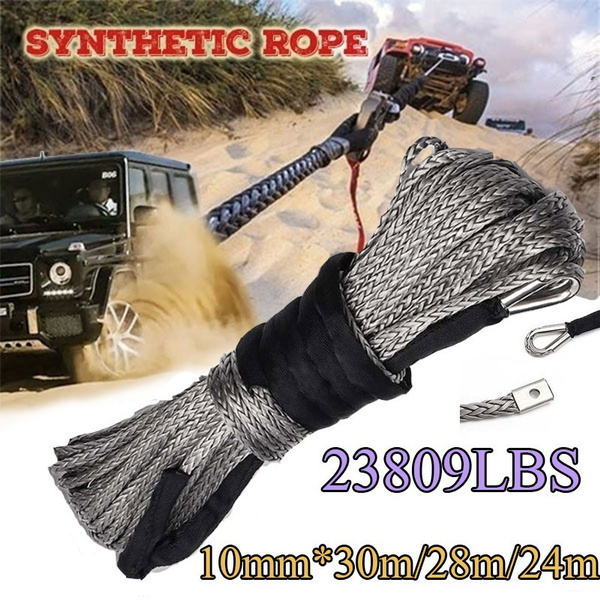 30m/28m/24m x10mm Winch Rope Synthetic Car Tow Recovery Offroad 4WD