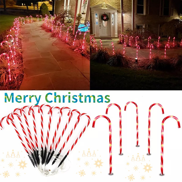 8pcs Christmas Candy Cane Pathway Lights Markers Holiday Walkway Lights ...