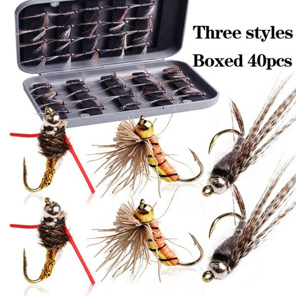 sougayilang 3 types of boxed 40pcs fly fishing lures with feathers for ...