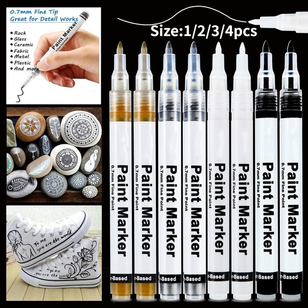 1/2/3/4PCS White Paint Pen, 0.7mm Acrylic Paint Pens with White Black Gold Silver  Paint Pen Permanent Marker for Wood Rock Fabric Metal Plastic Ceramic  Acrylic Paint Markers Extra Fine Tip