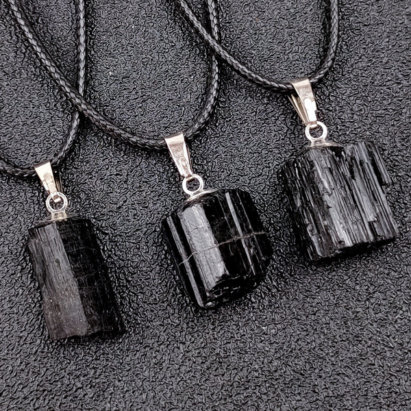 Raw Black Tourmaline Crystal Necklace, Black Tourmaline Gemstone Cord  Necklace - Etsy