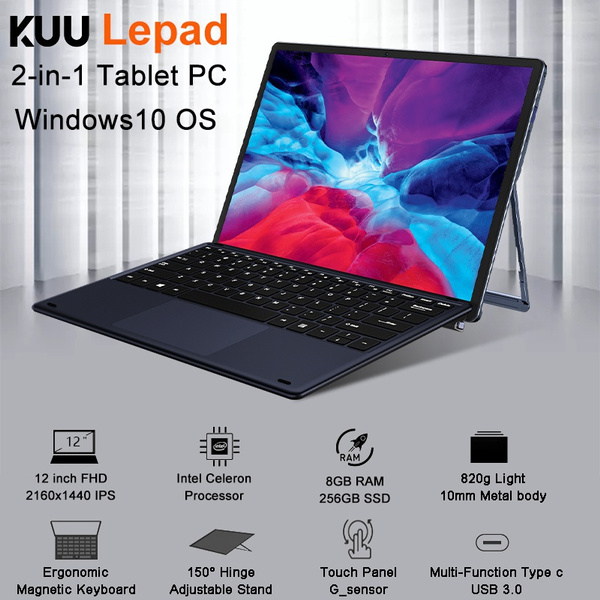 KUU Lepad 12 Inch 2K Touch Screen 2 in 1 Laptop Intel Celeron Quad