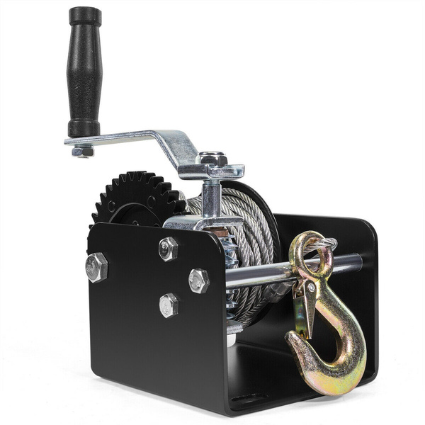 Worm Gear Portable / Mountable Hand Crank Winch Trucks Trailers 2000lbs ...