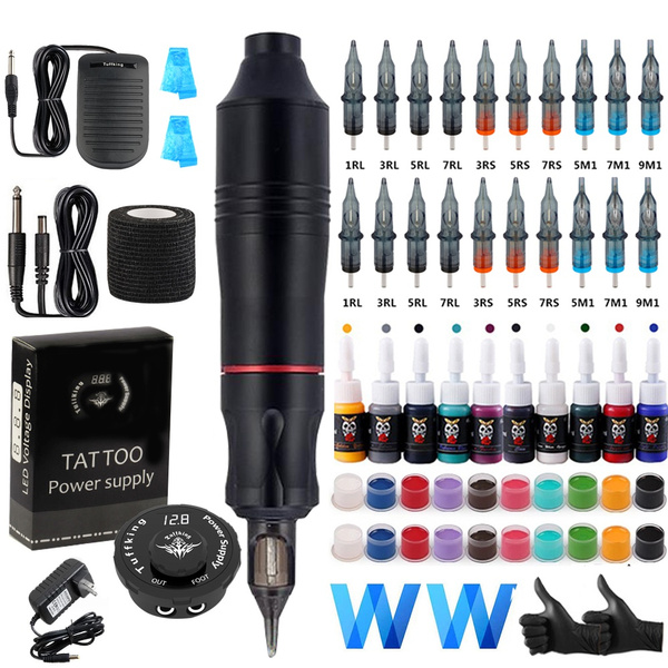 Tattoo Kit Professional Machine Supplies Tattoo Rotary Ink Pen Set Aurora  P1 Lcd Power Supply Cartridges Needles Body Art - Tattoo Kits - AliExpress