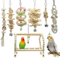 Cockatiel 11.22 Moon Shaped Natural Wood Bird Hanging Stand Perch AHANDMAKER Bird Natural Wood Swing Toys with Bells Pets Swing Stand Toy for Small Birds Budgerigar Conure Parakeet 