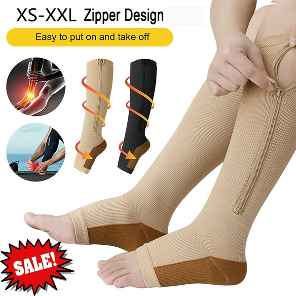Open Toe Zip Compression Socks – Unisex For Varicose Veins, Travel, Anti-Fatigue – Knee High