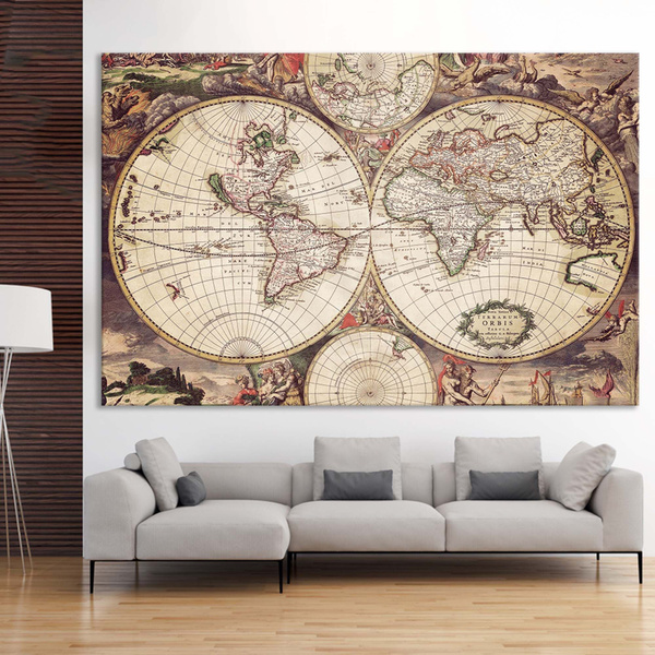 World Map Wall Art, 1720 Old World Map, Historic Map, Antique Style Map