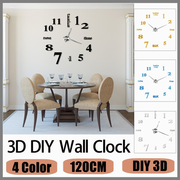 3D DIY Wall Clock Mirror Surface Decorative Clock Large Wall Sticker