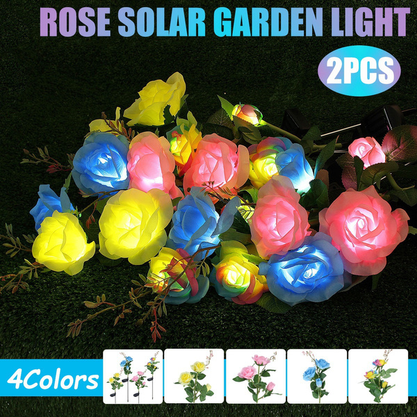 1/2PCS Outdoor Solar Powered Rose Flower LED Light Yard Garden Path Way ...