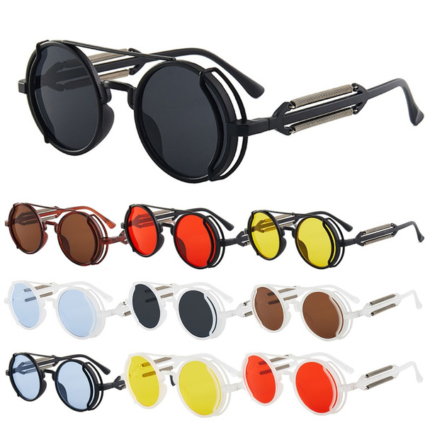 Gothic Steampunk Round Colorful Glasses Spectacles Sunglasses Men Metal Glasses 