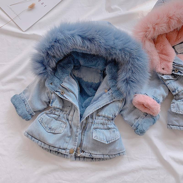 Amazon.com: Toddler Baby Girls Faux Fur Denim Jackets Hooded Thicken Fleece  Warm Jean Coat Plush Winter Hoodie Outwear for Kids - pink - 6-7 Years:  Clothing, Shoes & Jewelry