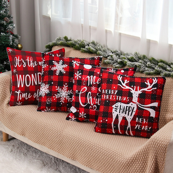 Bonhause Red Christmas Throw Pillow Covers 18x18 Inch Xmas Hoho Joy  Decorative Pillows for Couch Sofa Bed Home Holiday Decor Set of 4