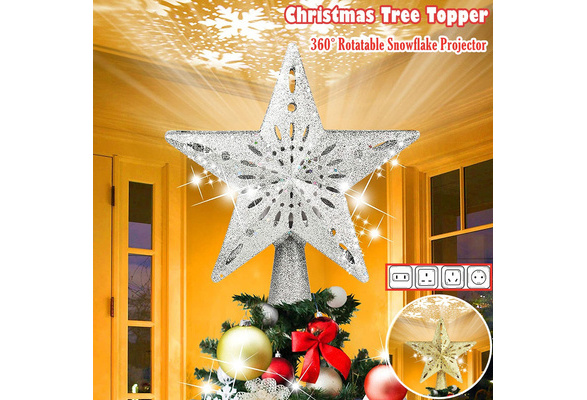 Christmas Tree Star Topper with Lighted White 360° Rotating LED Snowflake  Projector, 3D Glitter Hollow Night Light Topper for Xmas Tree Decoration