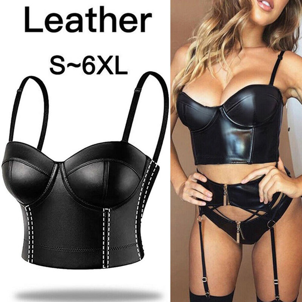 Black Faux Leather Crop Top, PU Leather Bralette Top for Women