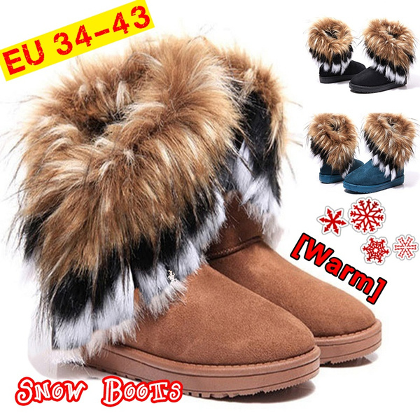Winter Womens Snow Boots Ankle Boot Flats Non-slip Warm Fur Casual Shoes Plus SZ 