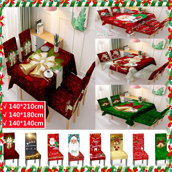 2022 Christmas Tablecloth and Chair Set Kitchen Table Decoration Santa