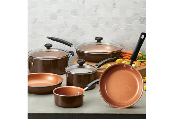 Farberware Easy Clean Steam Vent Cookware Nonstick Pots and Pans Set, 14-Piece, Copper