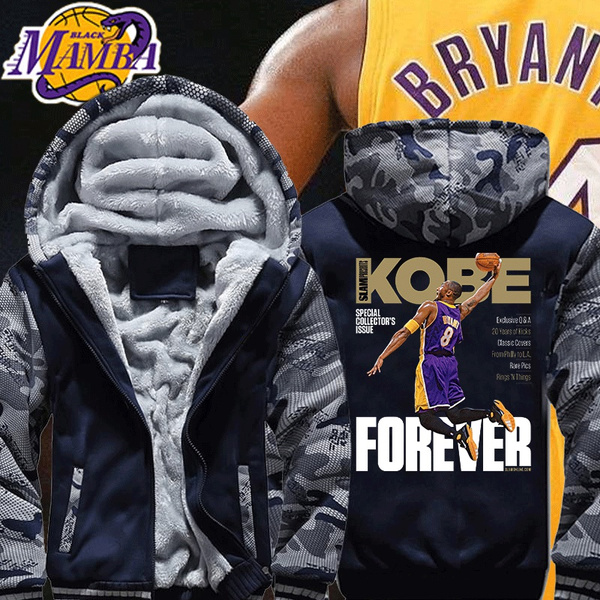 Kobe Bryant Printed Longsleeve Fleece Coat Famous Basketball Star Fashion  Design Hooded Coat Men's Thicken Jacket