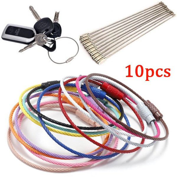 10pcs Screw Locking StainlessSteel Wire Keychain Cable Rope Key Holder ...
