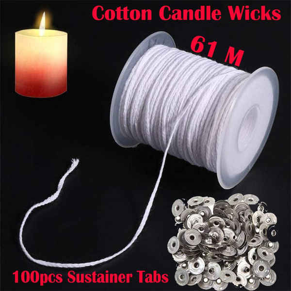 Healifty 1 Roll 61 Meter Candle Wick Making Kit Pre Waxed Candle Wick Rope String Roll with 300pcs Wick Tabs DIY Candle Making Material for Home Shop 