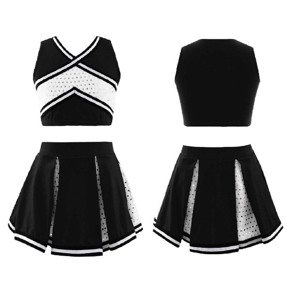 Sleeveless Crop Top with Pleated Skirt Set Kids Girls Cheerleading ...