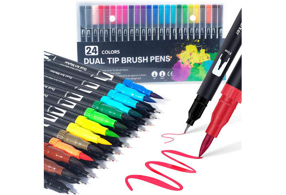 Dual Brush Marker Pens, 24 Colors Felt Tip Pen Set, Outline Markers Pens,  Fineliners Felt Pens, for Kids and Adults Drawing Sketching Design  Scrapbooking Painting Lettering Journal 