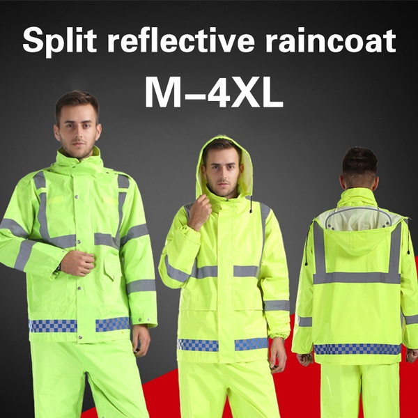 Men and women's reflective raincoat Fluorescent green outdoor ...