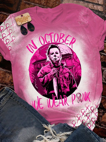 Michael Myers In October Myers Shirt, T We Wear Shirt, Michael Myers October Halloween Pink In Michael Pink Men, Shirts 3D, We Men, Wear Shirt Myers Shirt Myers Michael T-Shirt For Michael