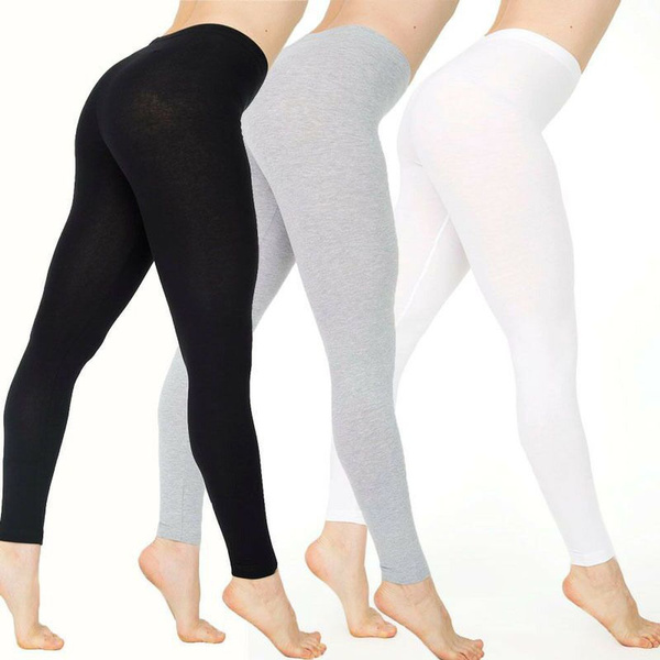 Women's Cotton Leggings Solid Low Waist Slim Leggings Fit Shaping Tights