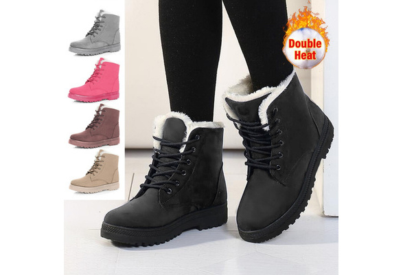 Fzm Snow Boots Flat Proof Warm Laceup Boots Women Water Keep Velvet Round Toe Shoes Plus Women's Boots, Size: 38, Black