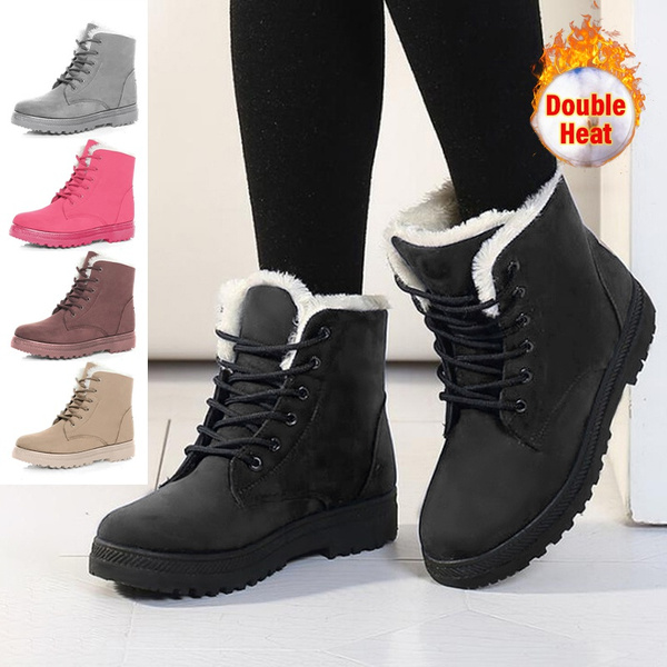 Women Winter Ankle Boots Thicken Snow Shoes High Top Flat Lace Up Warm  Shoes