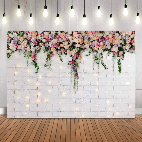 Wedding White Brick Wall Photography backdrop Bridal Shower floral