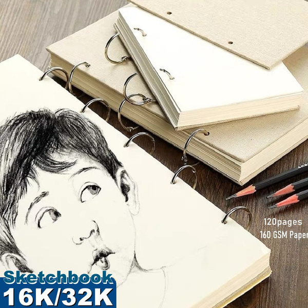 32K/16K Blank Thick Paper Sketchbook Linen Cover Loose-leaf Removable 160  GSM Paper Refill Coil Sketchbook Hand-painted Sketch Watercolor Book