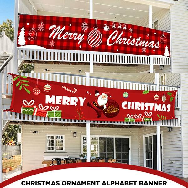 Merry Christmas Banner Large Xmas Porch Sign Banners Poster Indoor Outdoor Holiday Party Hanging 