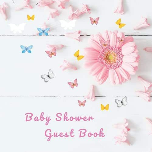 BABY SHOWER GUEST BOOK Rustic pink flowers and butterflies garden baby