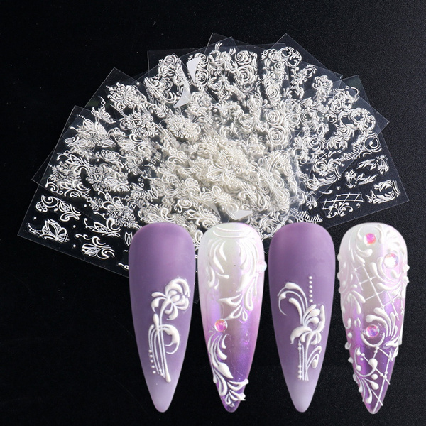 nail art stickers lv Embossed Flower Bubble Pattern Self-Adhesive Slider  Wedding Design Nails Decals Nail