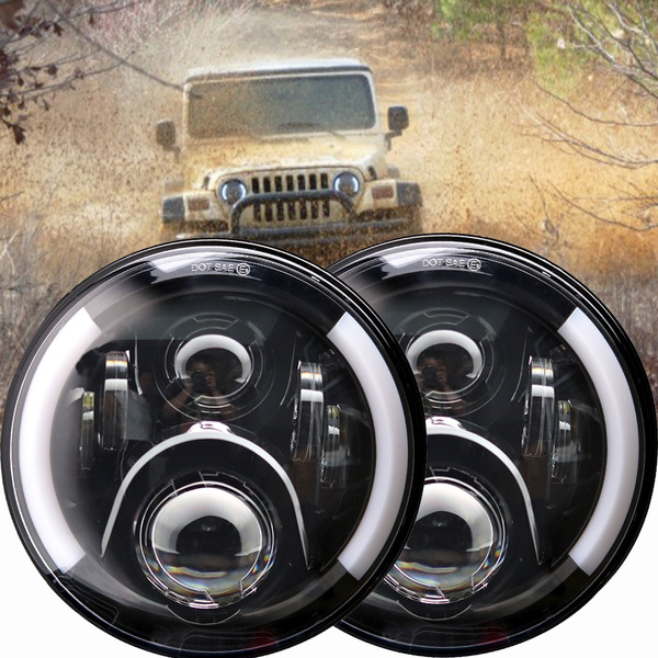For Jeep Wrangler JK TJ Halo 7'' inch DRL LED Headlights + 4 Fog