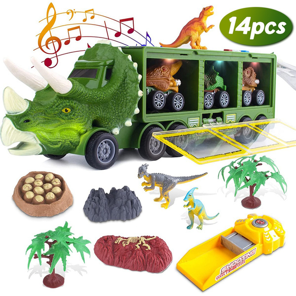 Dinosaur Toy Trucks Carrier Set Toys for Kids with Light Sound for Boys ...