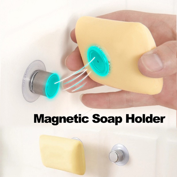 Bathroom Magnetic Soap Holder Container Wall Attachment Adhesion Soap Dishe 