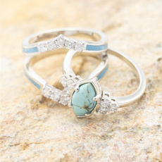 Sterling, Turquoise, Engagement Wedding Ring Set, wedding ring