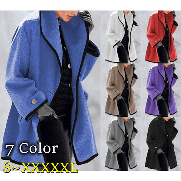 Plus Size S-5XL Autumn Winter Ladies Wool Coat Trench Long Jackets Woolen  Warm Women Slim Pocket Coats Outwear Overcoat