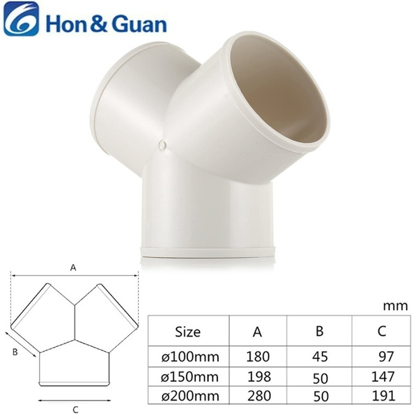 Honandguan 4 Inch 6 Inch Y Piece Duct Connector 3 Ways Splitter For Ventilation Tube Abs 100mm 9746