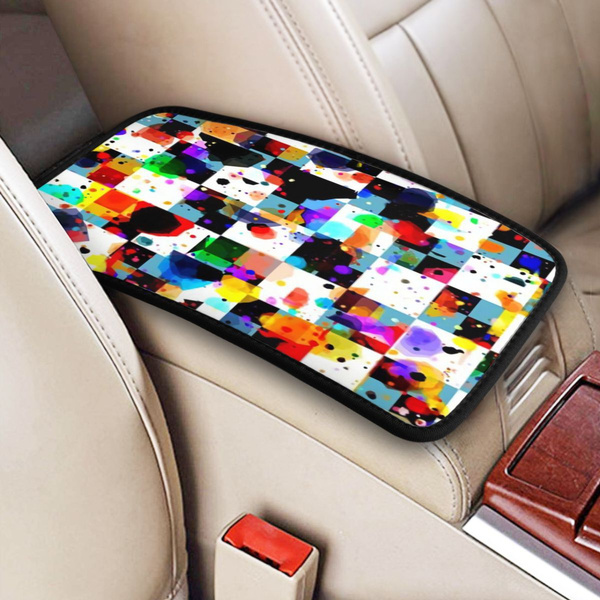 Car Armrest Cover Blue Chess Pattern Abstract Green Orange Batik Black ...