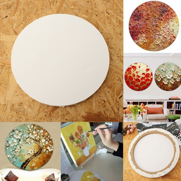 White Blank Panels Round Canvas Board Wooden Frame Art Artist