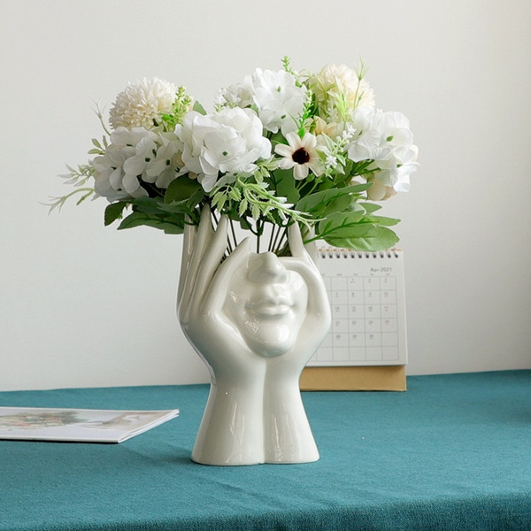 New Ceramic Human Face Flower Vase Art Creative Sculpture Human