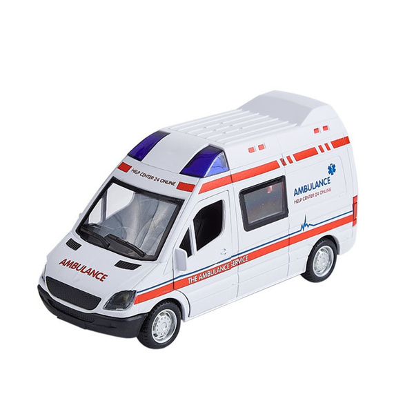 1:32 Hospital Rescue Ambulance Police Metal Cars Model Pull Back Sound ...