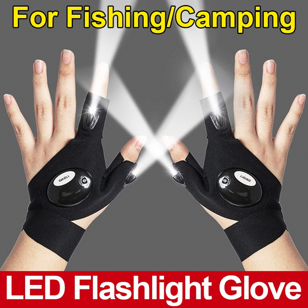 Cool Tool Gadget Gift Idea for Men Dad Husband Father Birthday Christmas Stretchy Comfortable Fingerless Gloves with Hands-Free Beam Light for Fishing Reparing Outdoor Camping LED Flashlight Gloves 