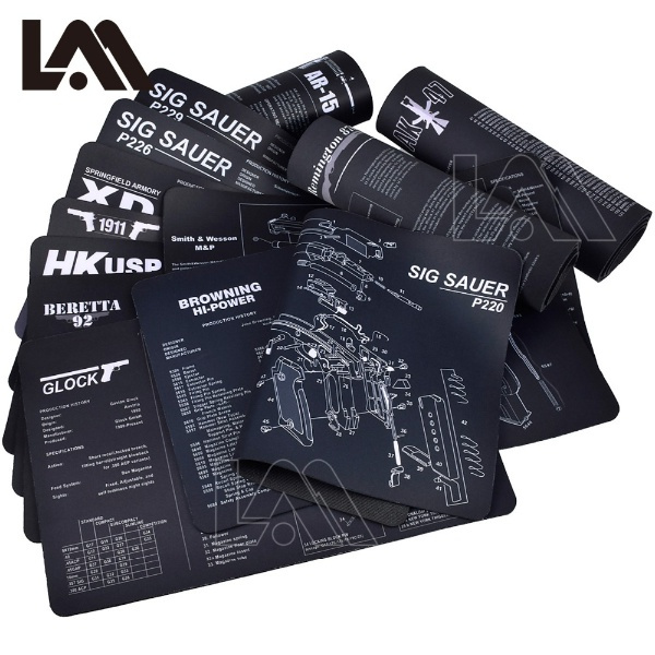 Ar15 ak47 gun cleaning rubber mat with parts diagram instructions mouse
