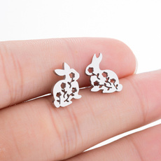 Steel, cute, hareearring, stainless steel earrings